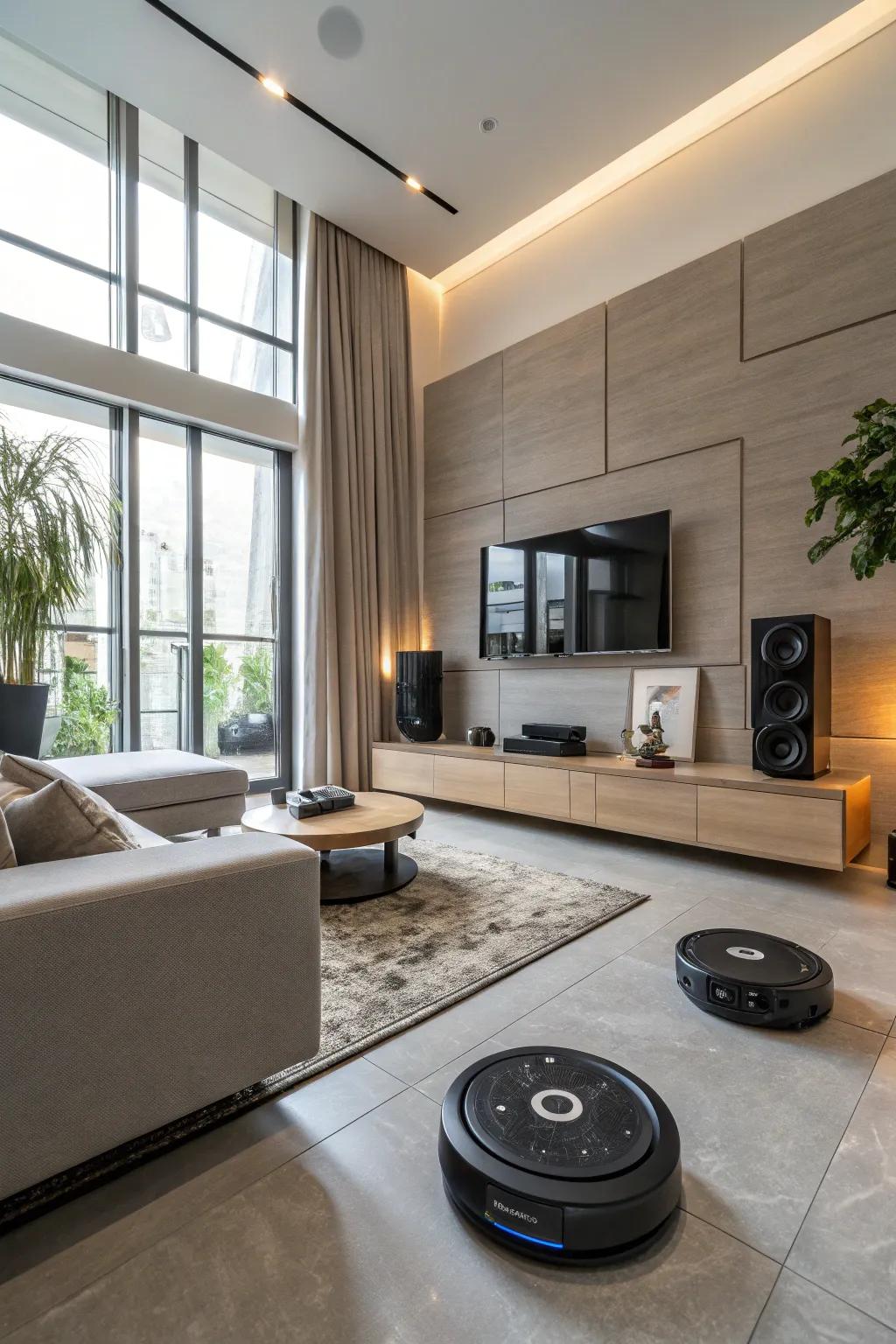 A modern living space equipped with smart home technology for superior energy efficiency.