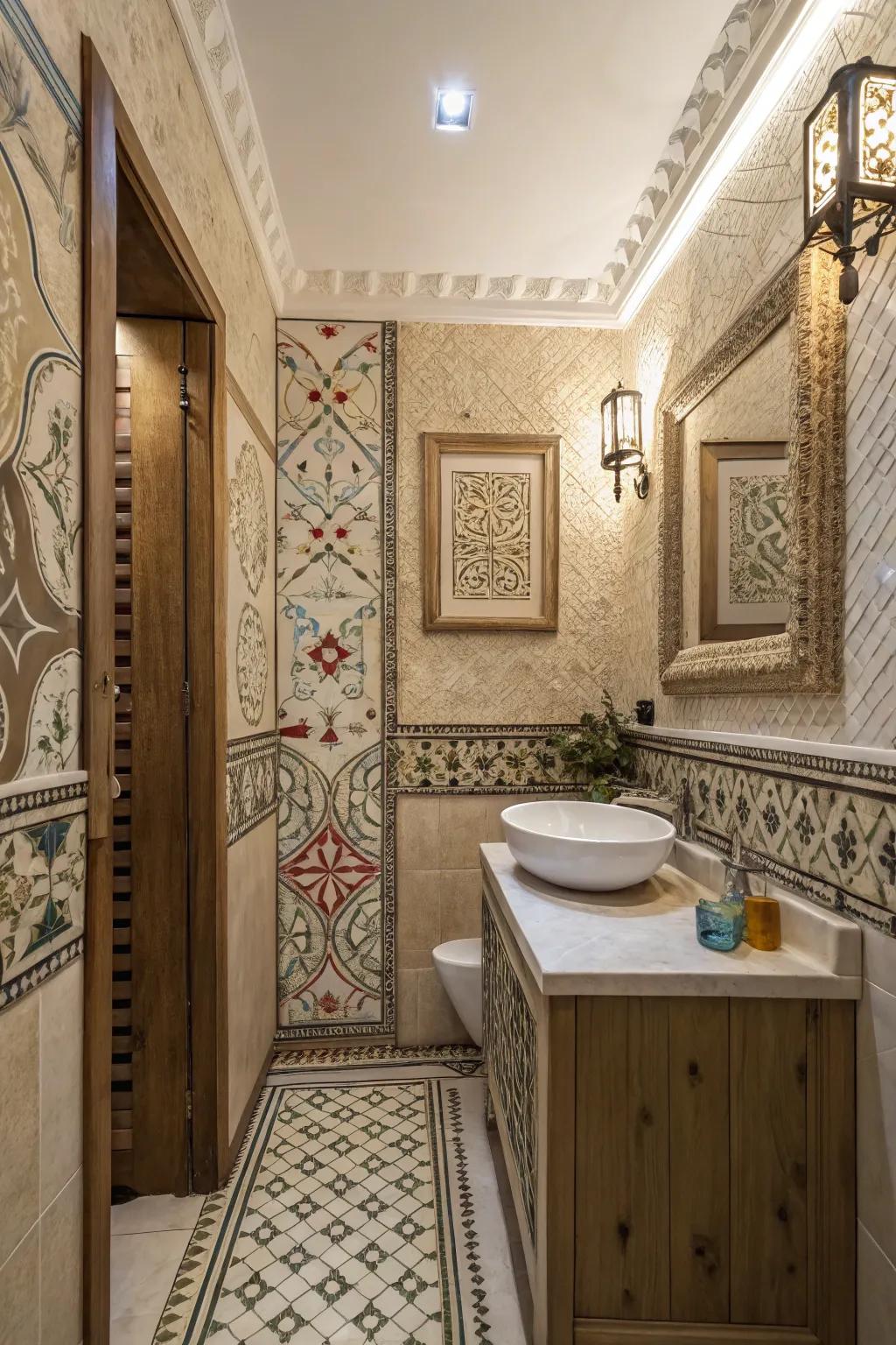 Structured walls introduce depth to this elegant bathroom's design.