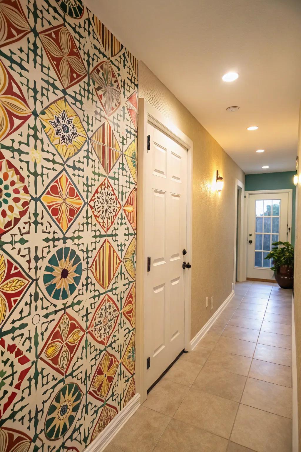 An eye-catching stenciled pattern adding personality to a space.