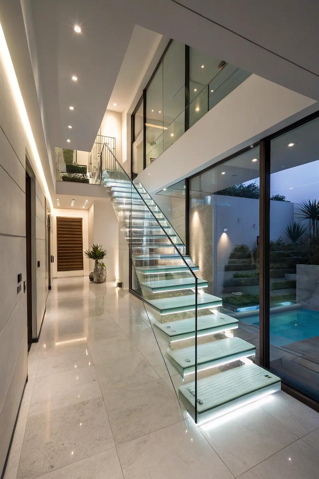 Floating steps introduce architectural interest to stairwells.