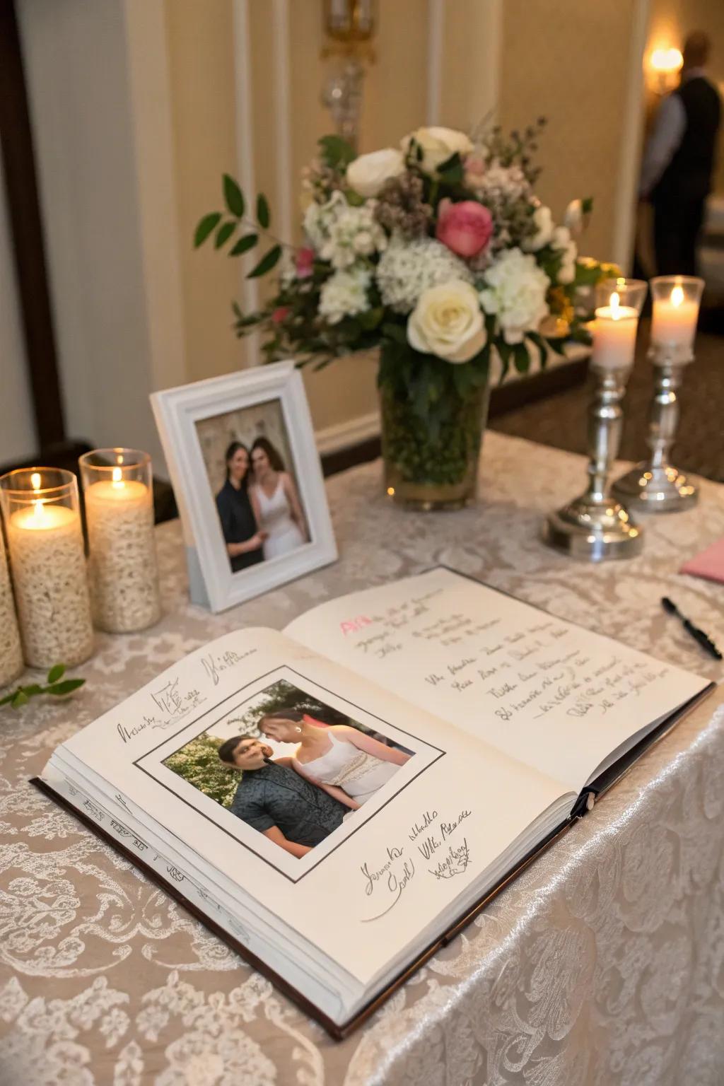 An engagement photo book that also serves as a visitor log.