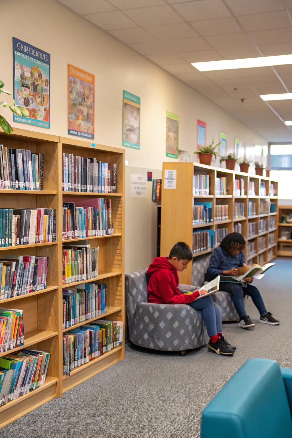 Organized class library encouraging students to explore literature