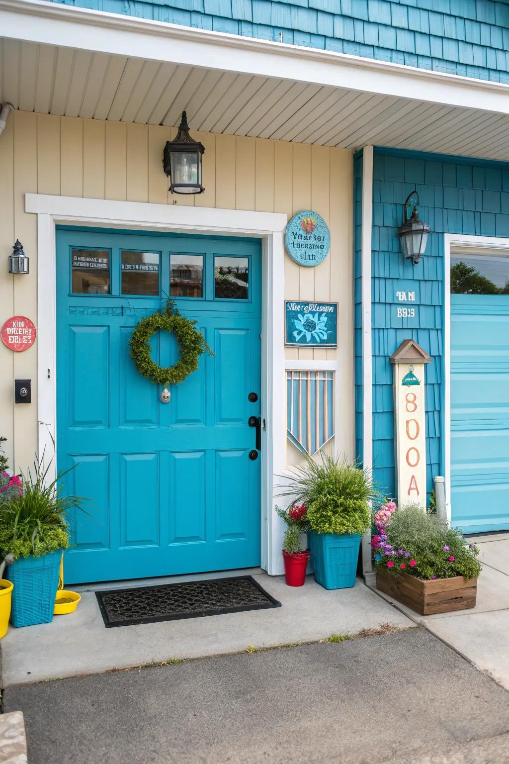 A colorful door creates a striking impression.
