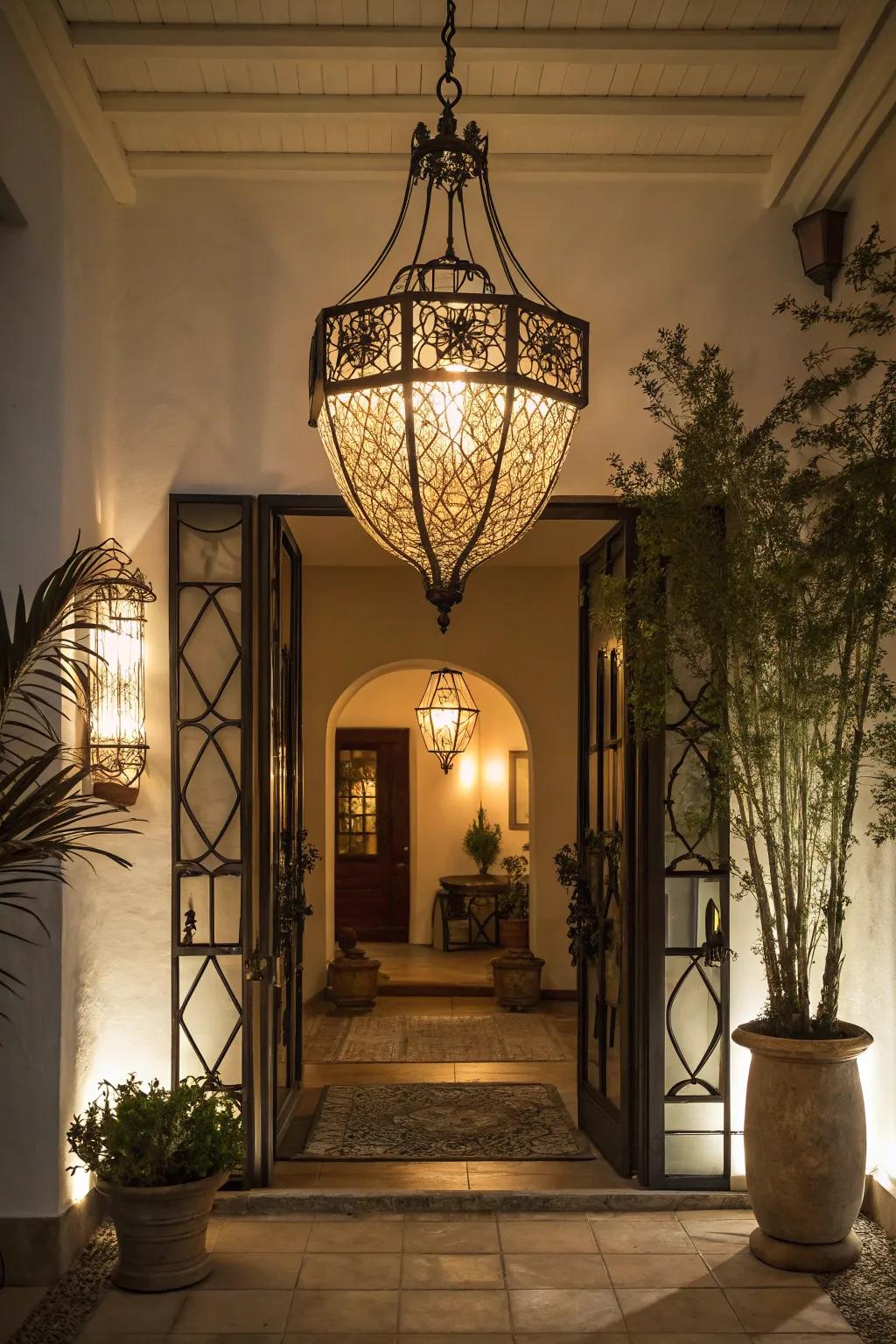 Unique lighting fixtures create the mood in your foyer.