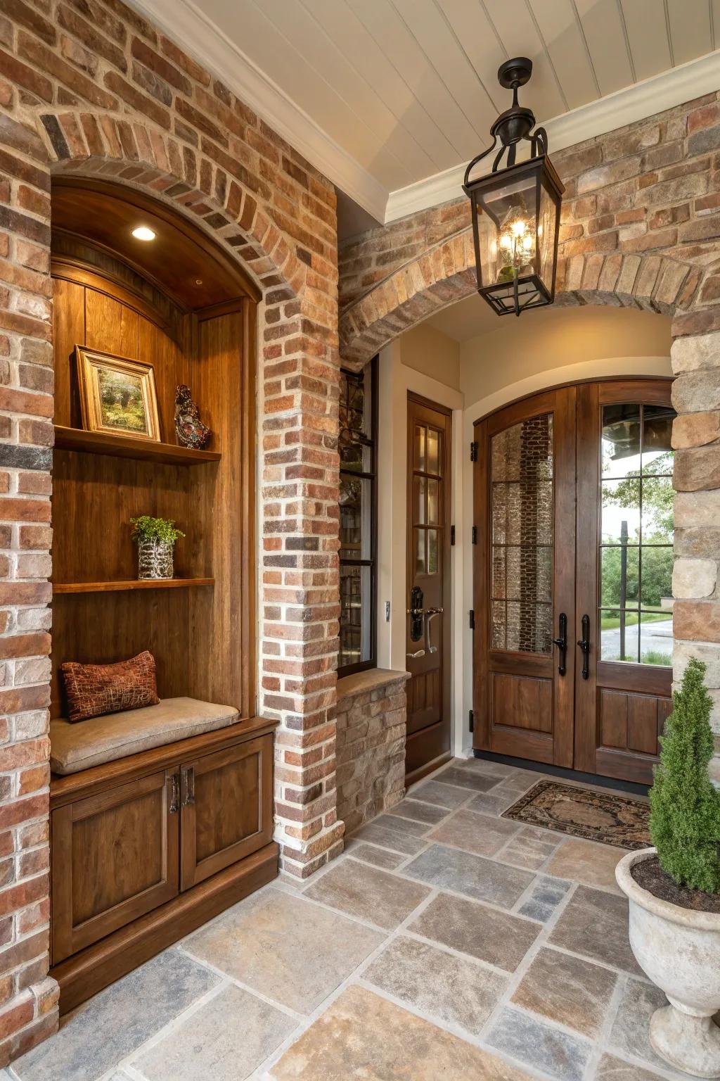 A mix of textures provides this entry area niche a warm and inviting vibe.