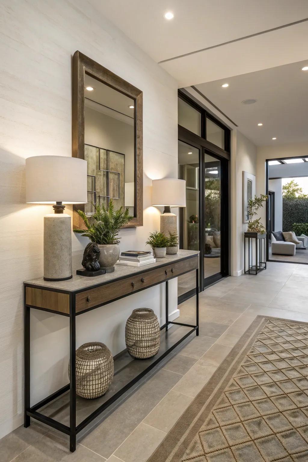 An entryway with a slim console table, blending functionality and style.