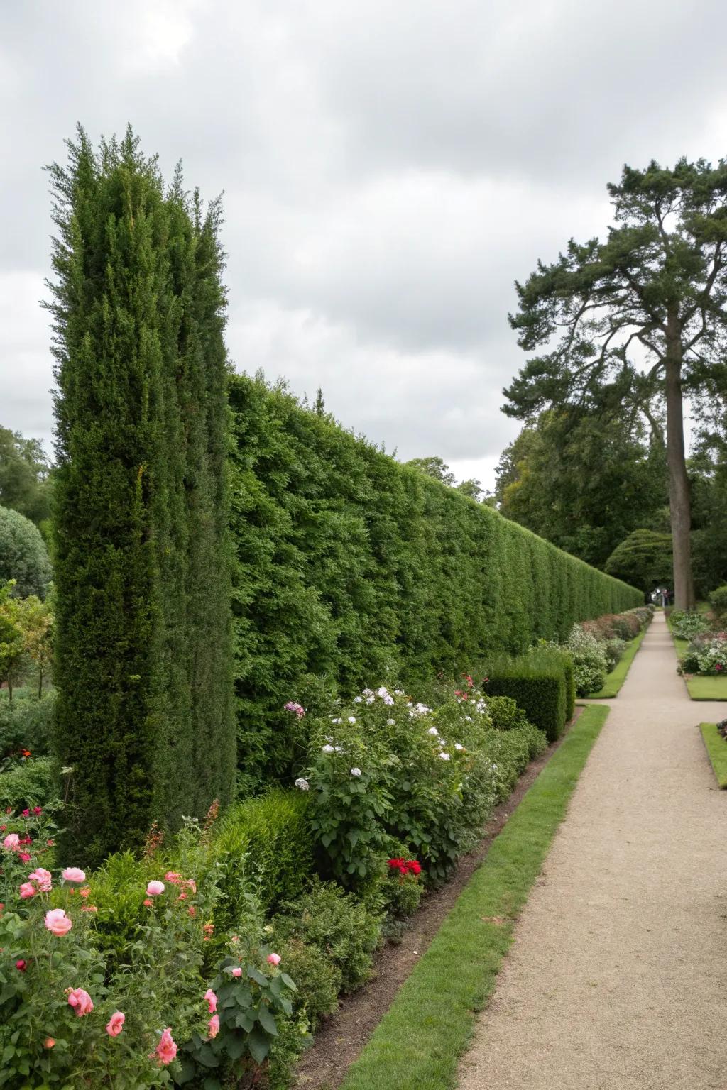 A personal garden with tall evergreen screens to provide additional solitude.