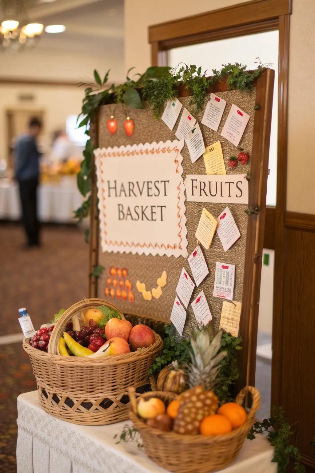 A harvest-inspired bulletin board featuring filled with novel suggestions.