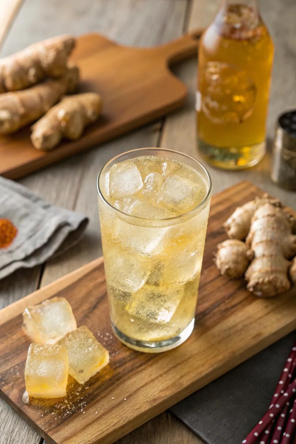 Ginger ice pieces for a spicy kick.