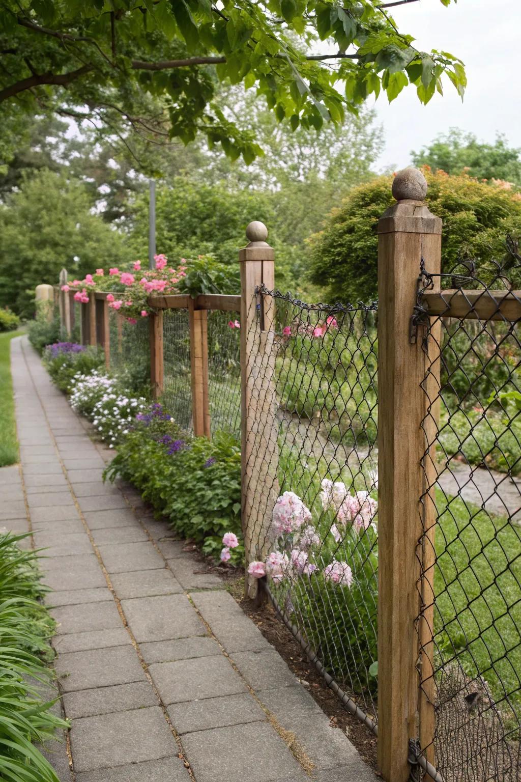 Wood and metal mesh fences blend strength with beauty.