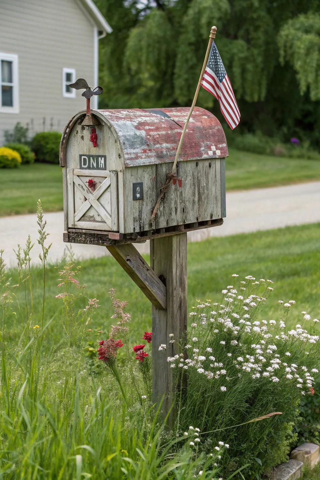 An letter-shaped mailbox brings vintage charm to any farmhouse.