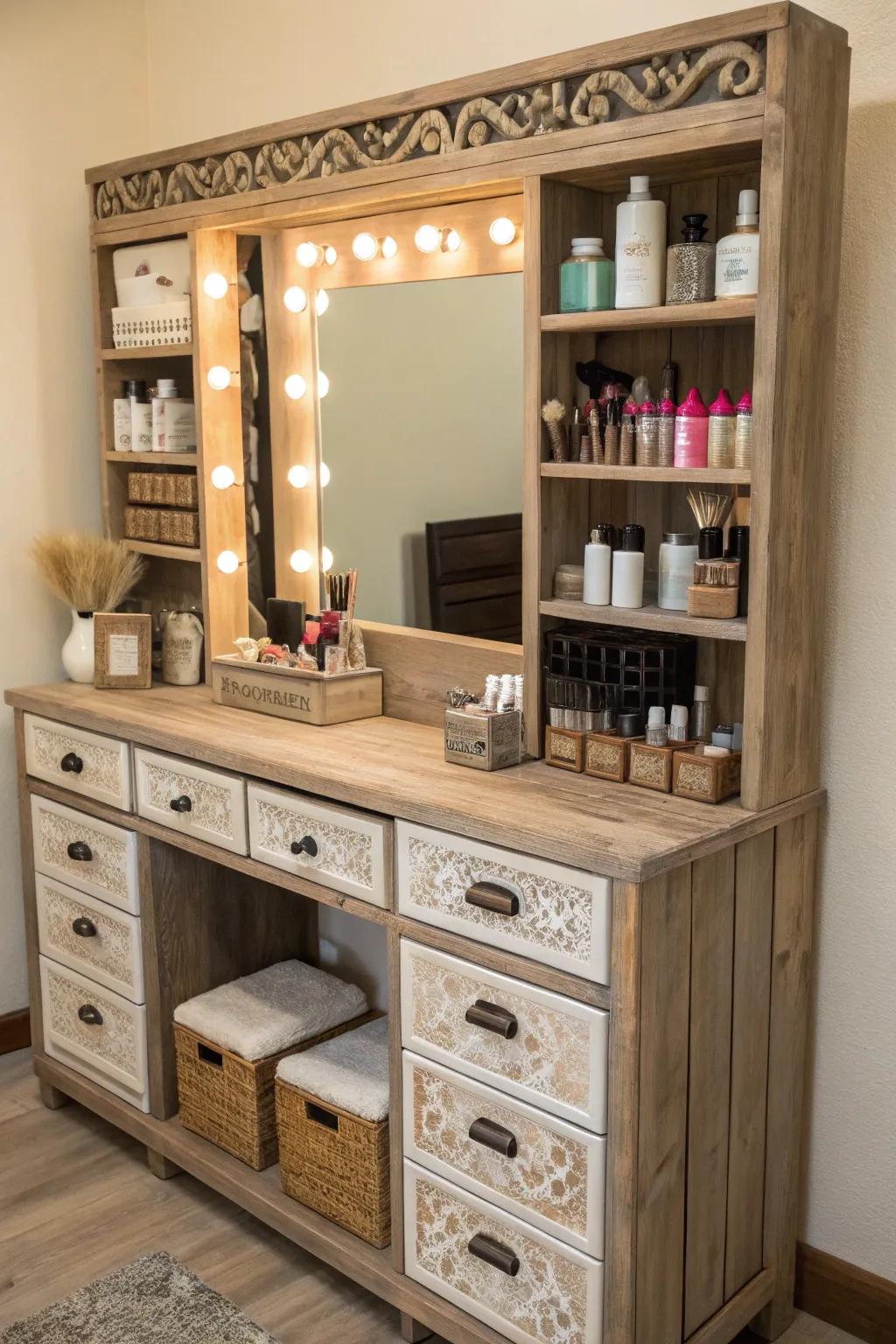 Handy storage keeps your vanity tidy and functional.