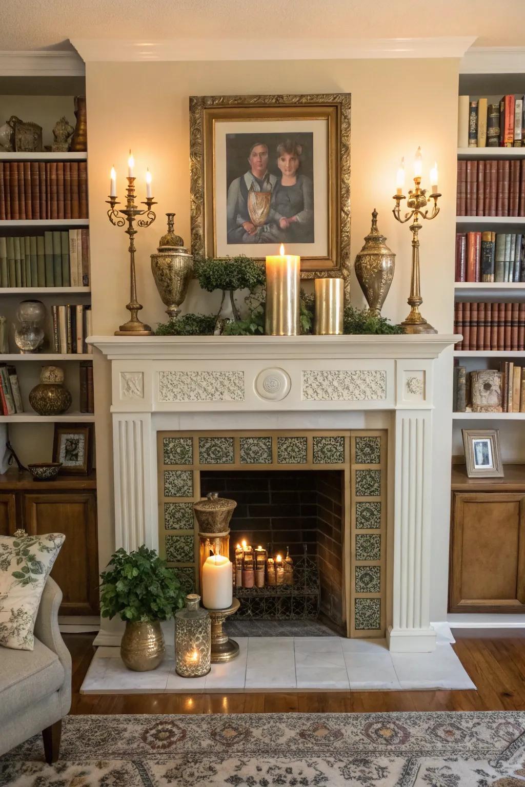A show fireplace with a cool vintage mantel.