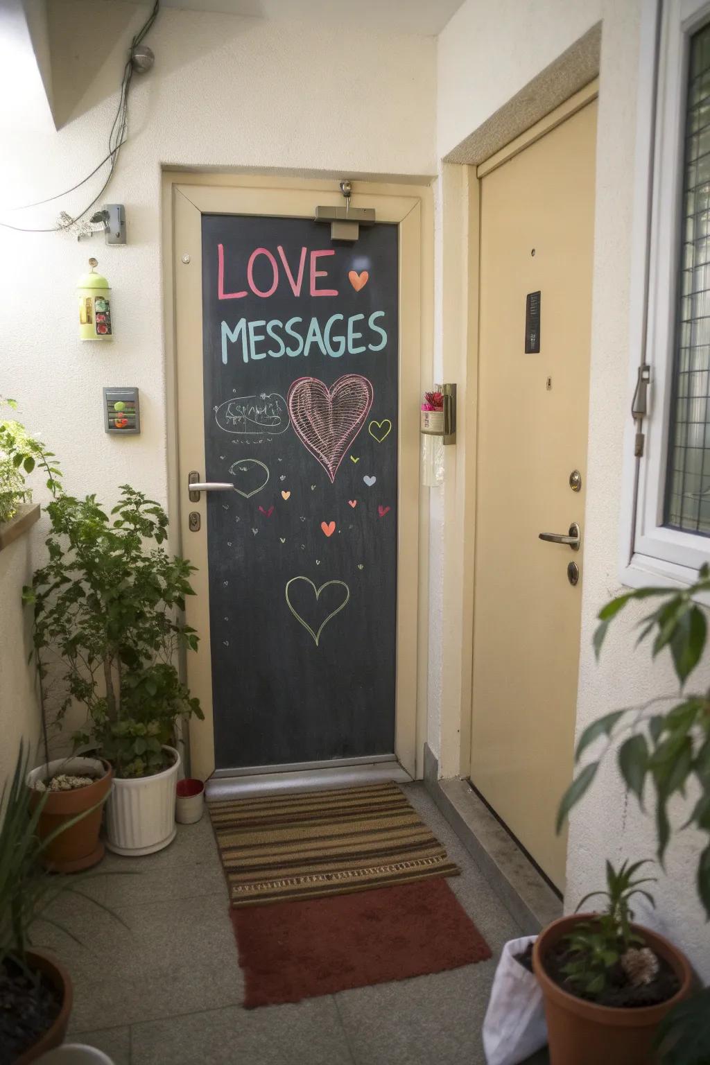 Communicate through a chalkboard showcasing affection-filled notes.