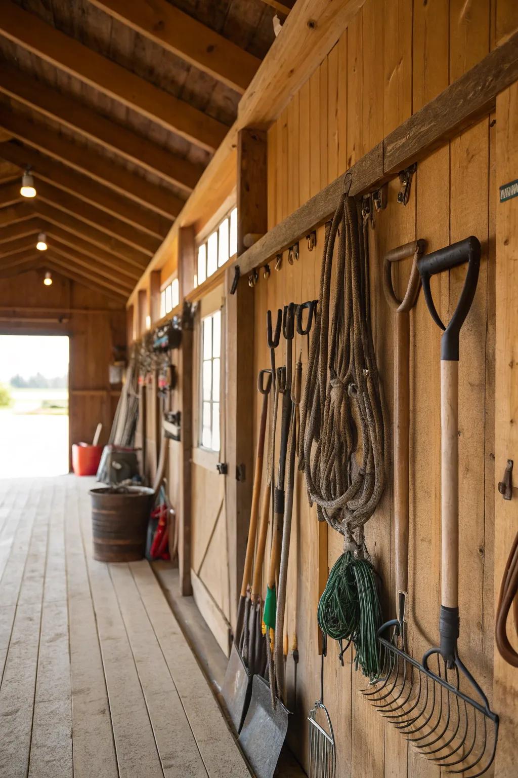Maintain tool organization within easy reach with simple hooks.
