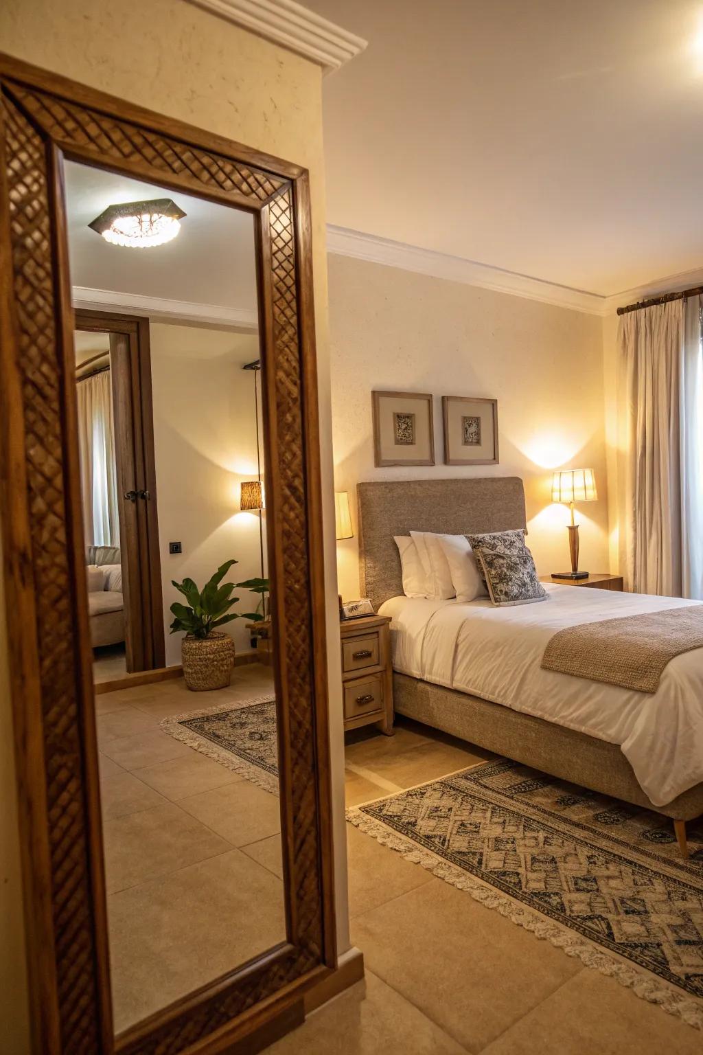 Thoughtful mirror positioning supports calmness.