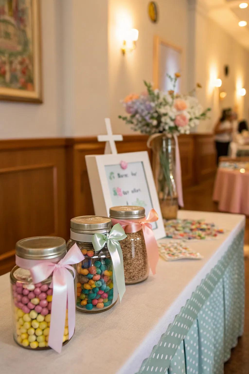 An interactive favor station is a fun and personal way for guests to take home memories.