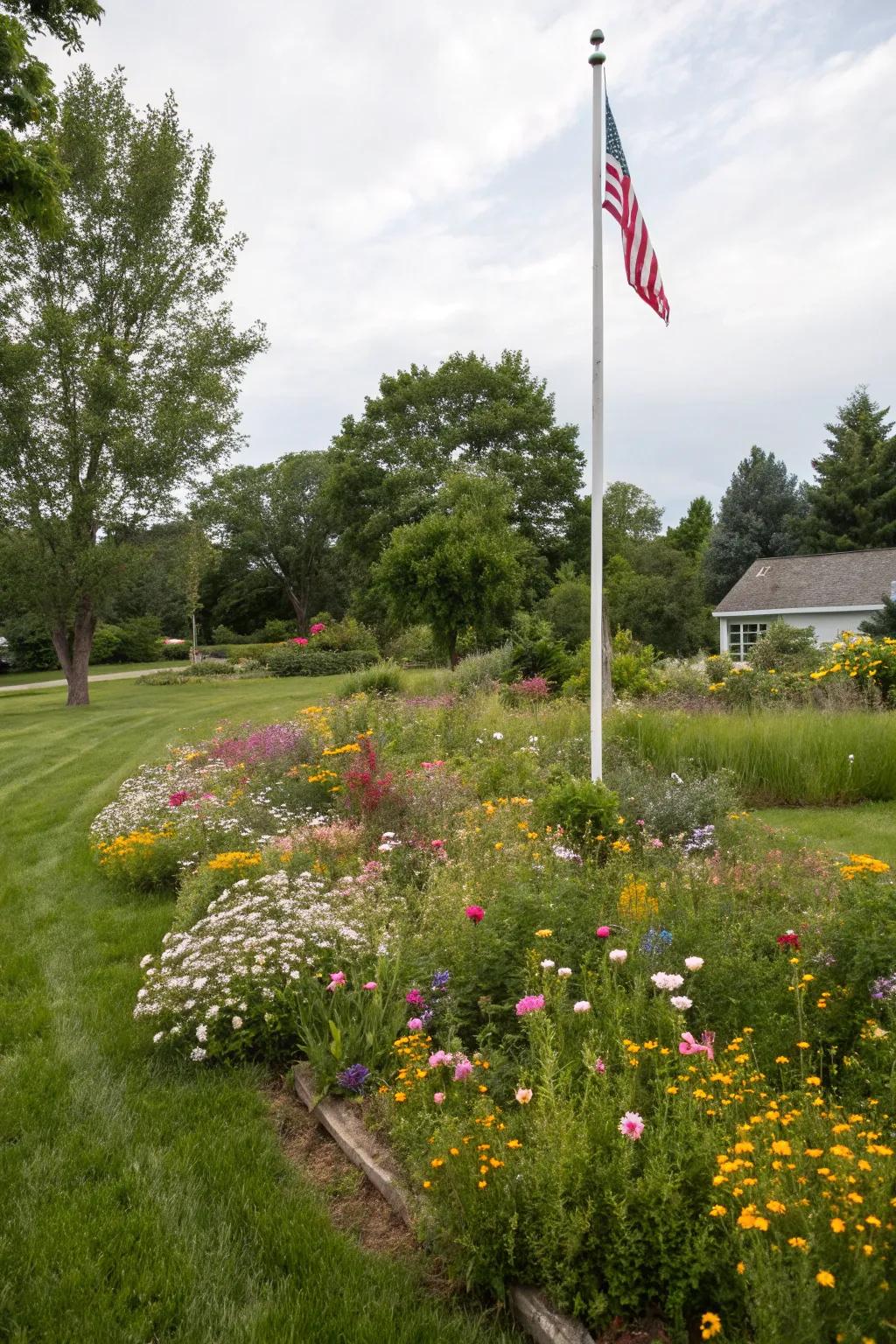 Wild blooms add a hint of nature and color to flagpole areas.