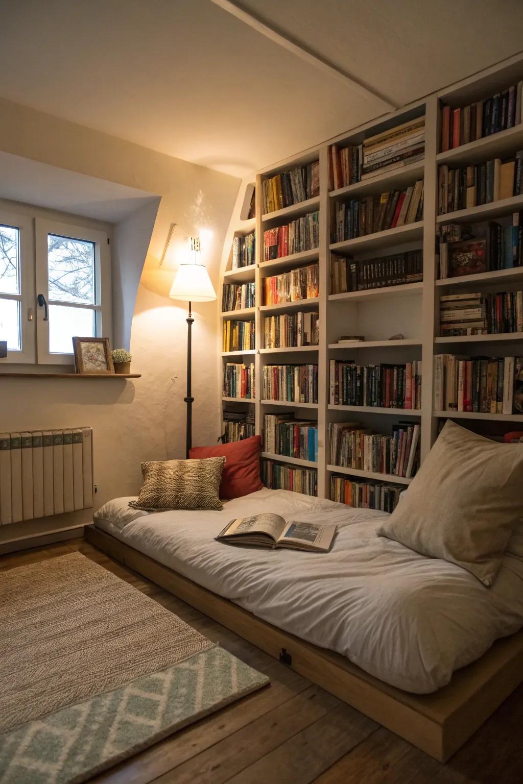 A reading nook adds a touch of charm and function to a small room.