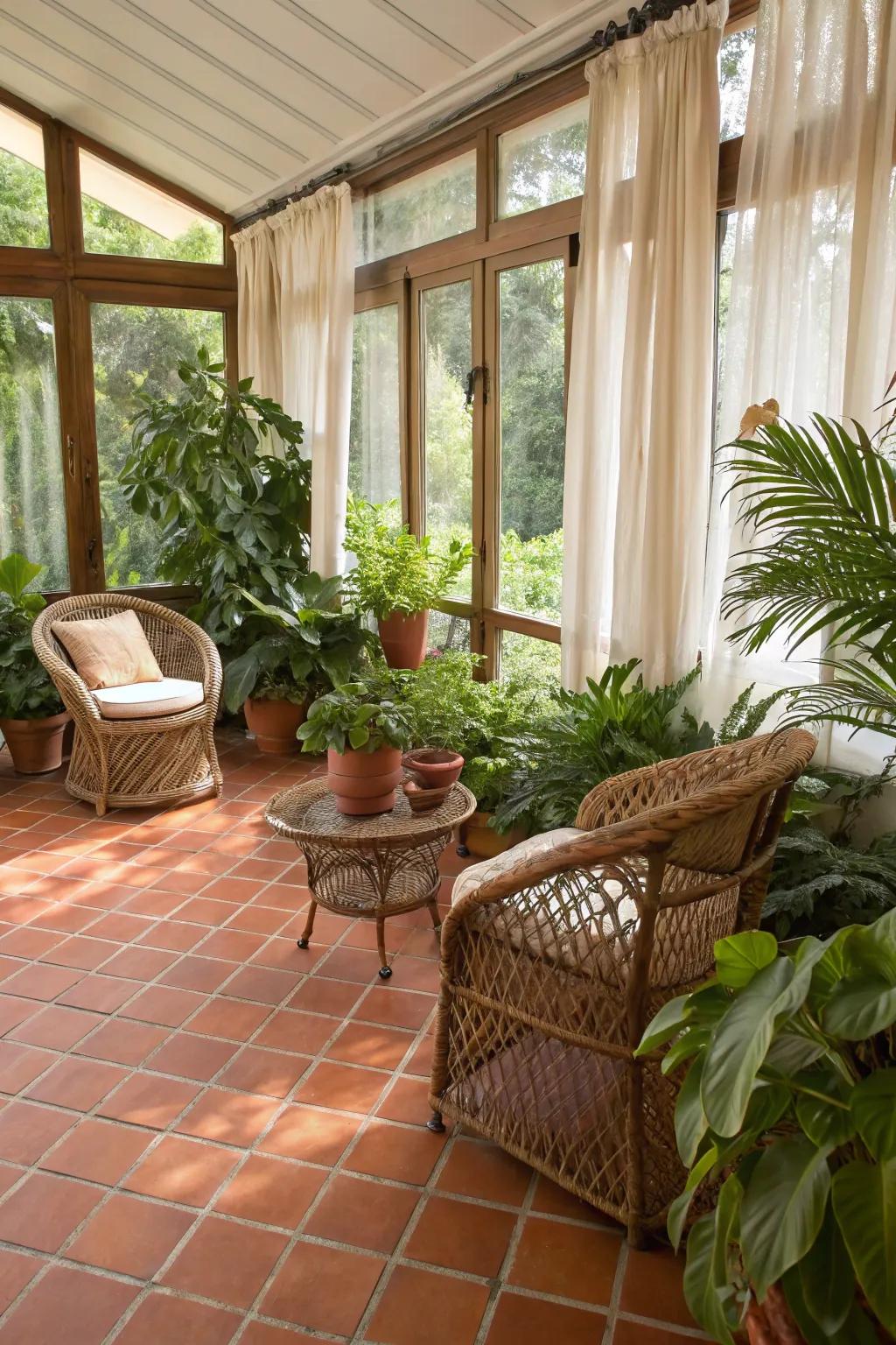 Terracotta tiles evoke a rustic and welcoming ambiance.