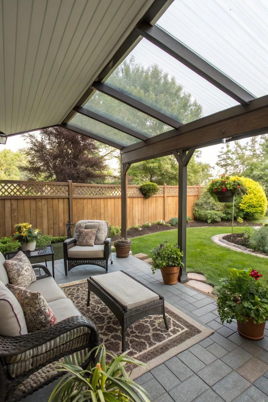 A covered roof providing protection and coziness.