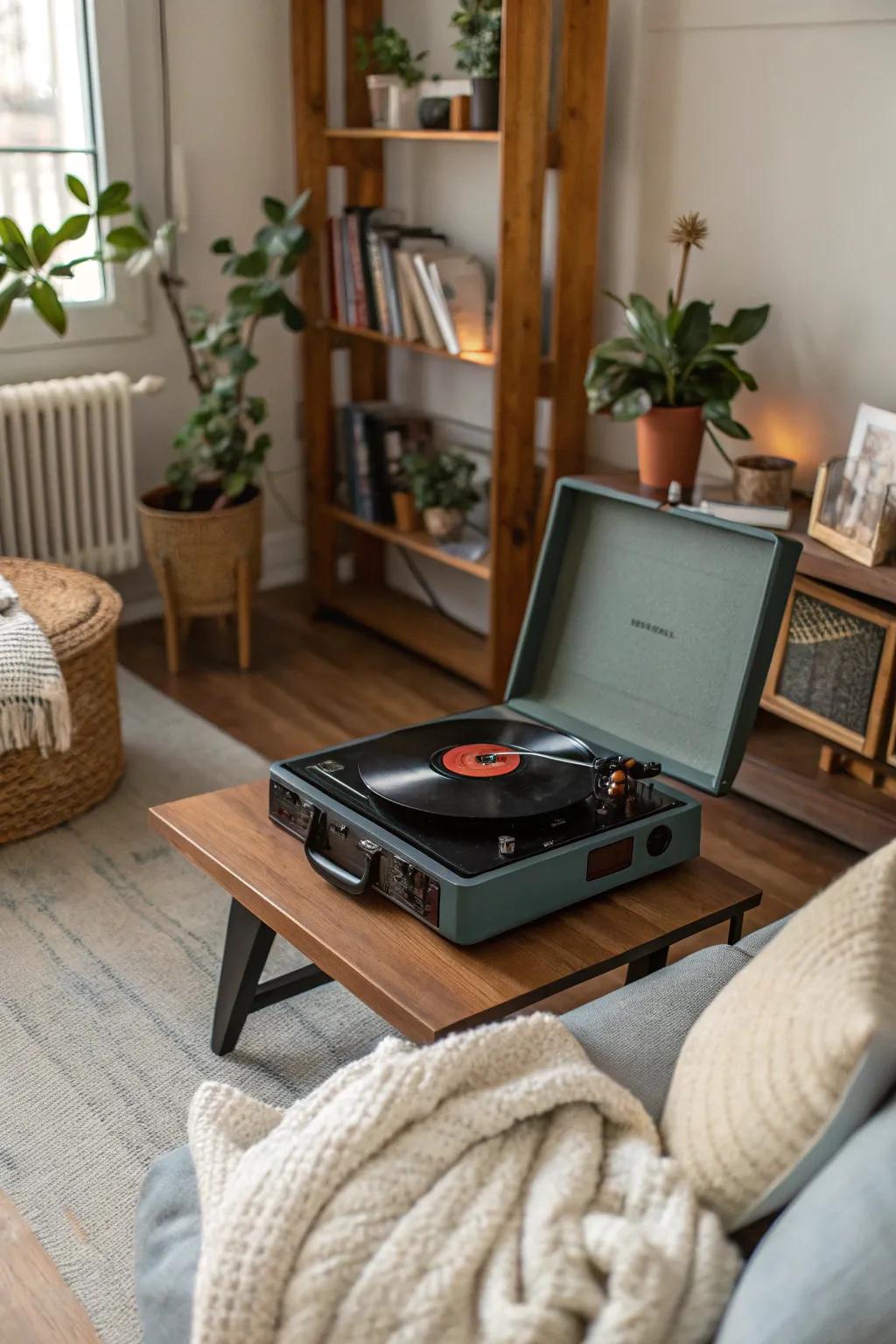 A retro audio player delivering melodic backdrop to Friendsgiving.