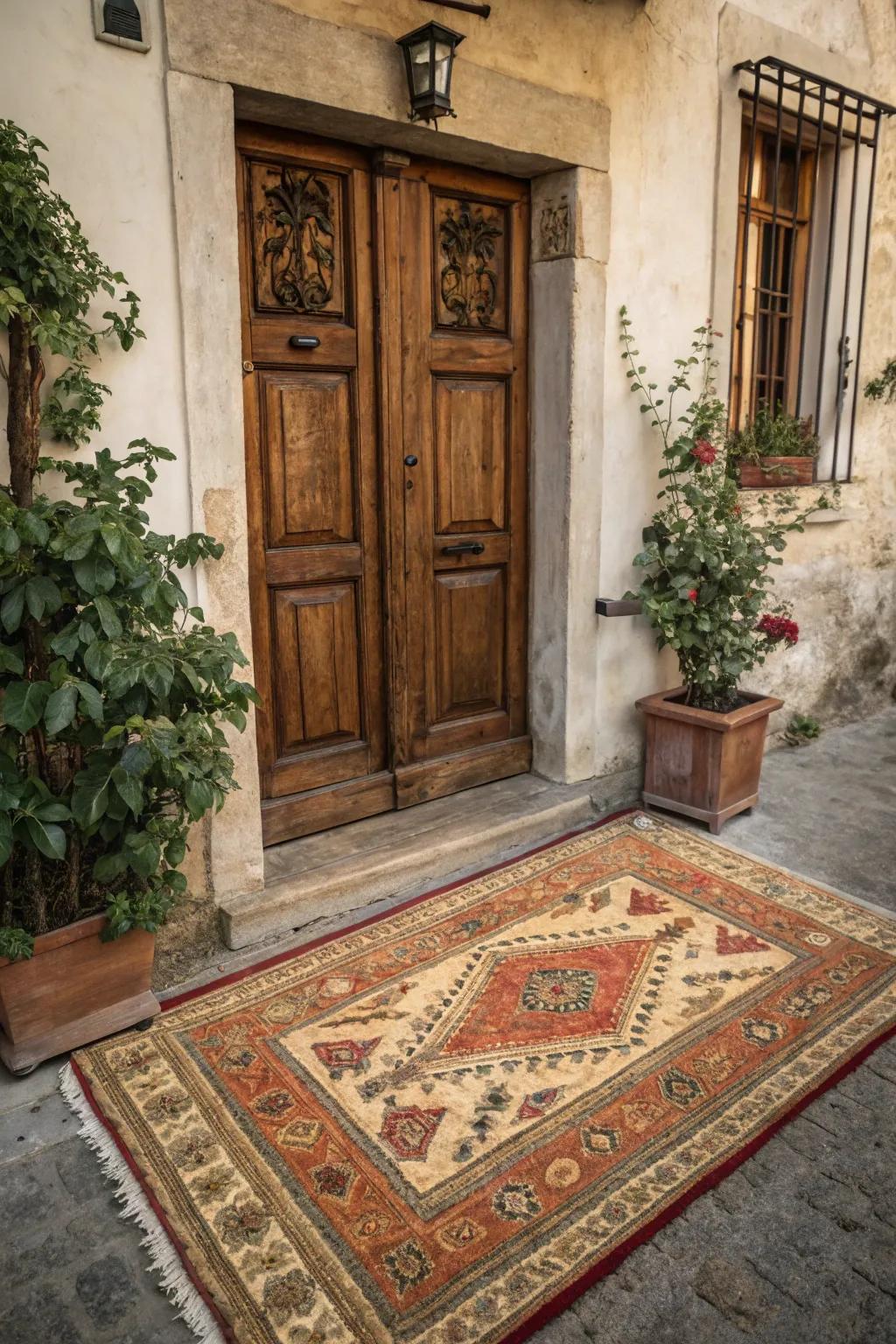 Vintage rugs introduce layers of character and historical depth to any entry.
