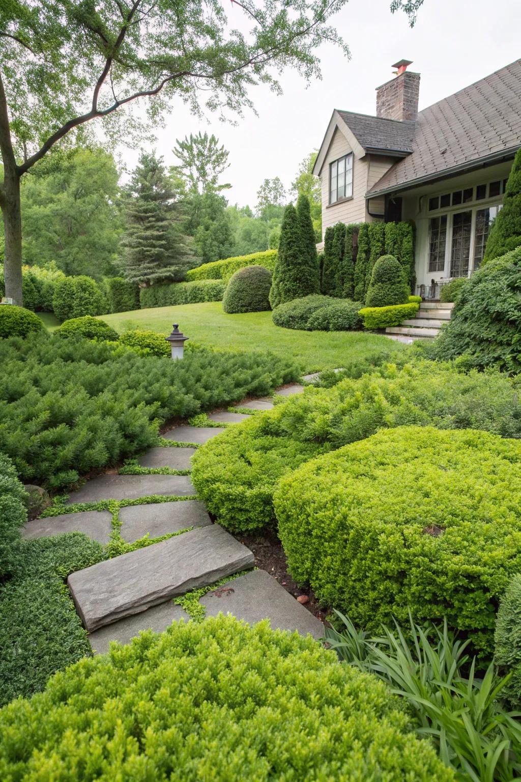 Evergreen groundcovers deliver low-maintenance charm.