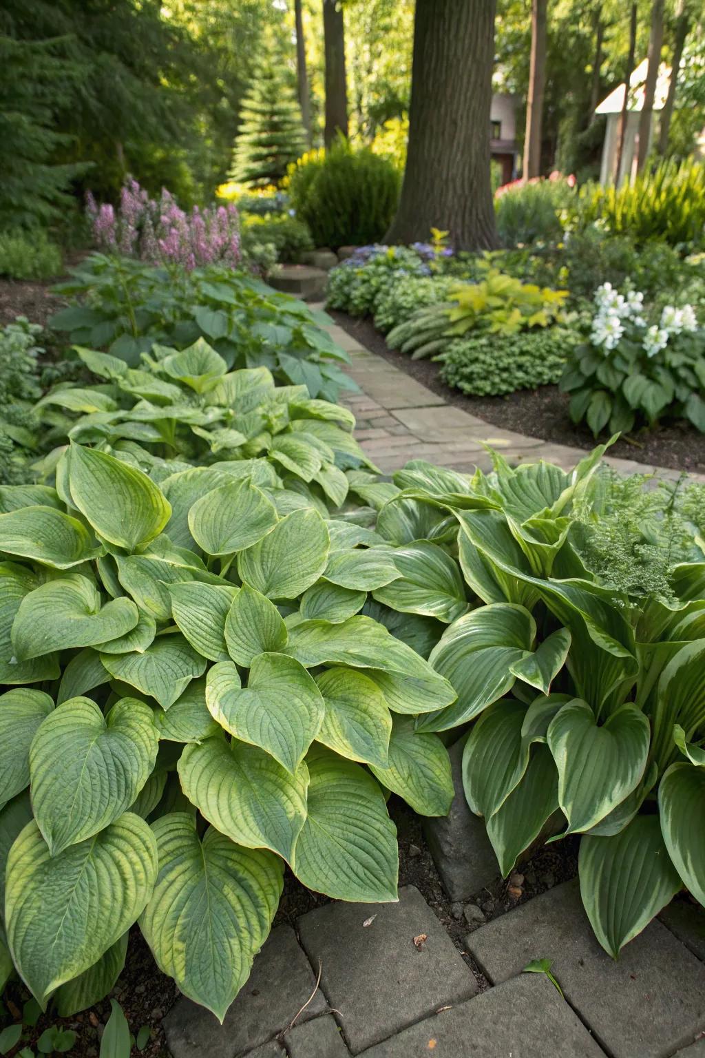 Hostas effectively work as ground cover while suppressing weeds.