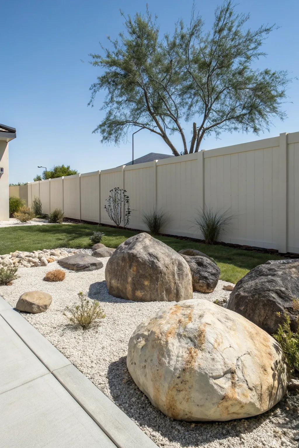 Realize a minimalist landscape with thoughtfully positioned stones.