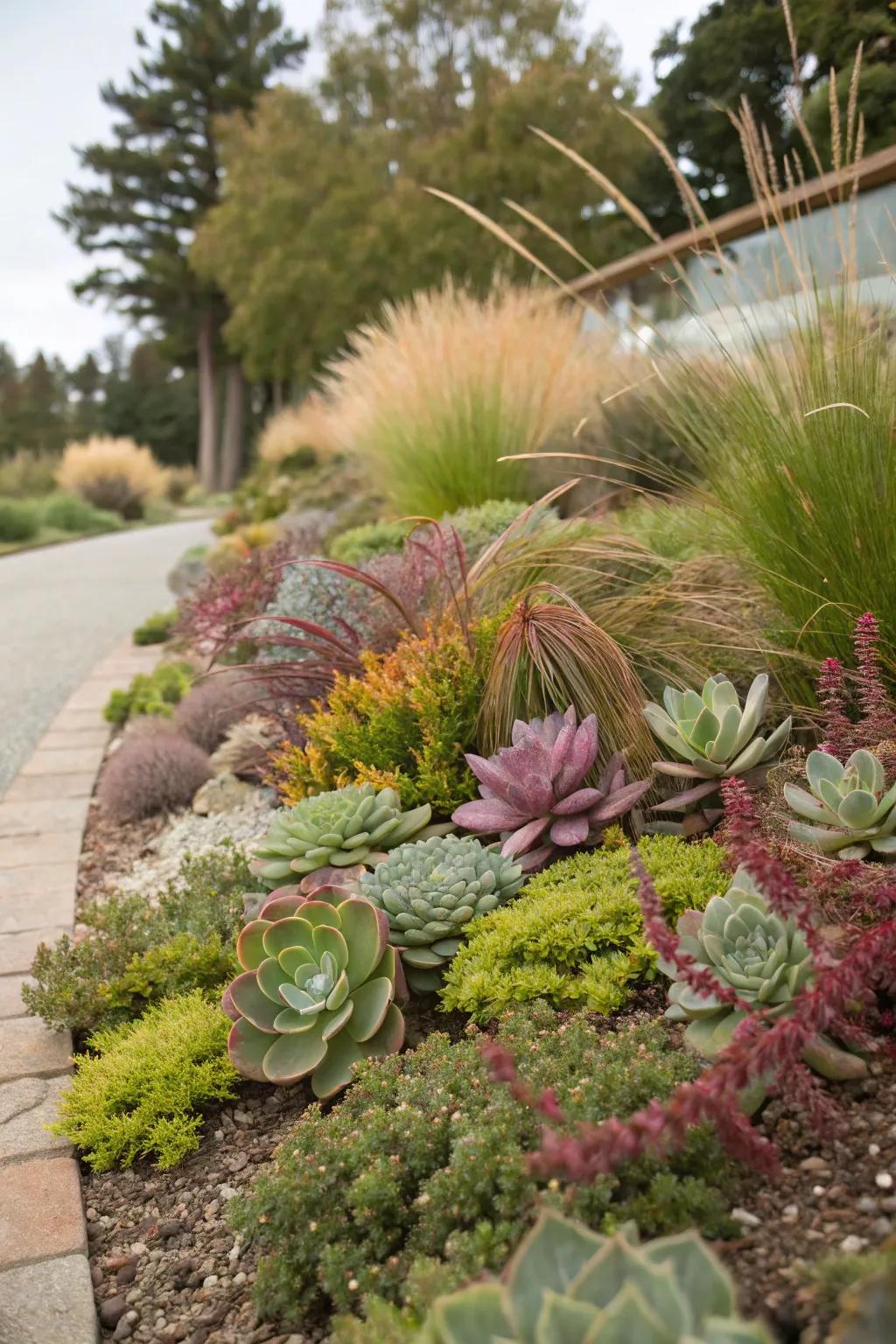 Combined textures yield lively garden scenery.