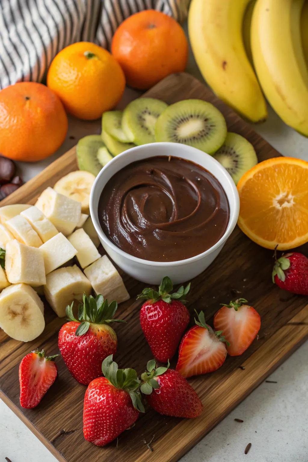 A special fruit tray using warm chocolate to dip.