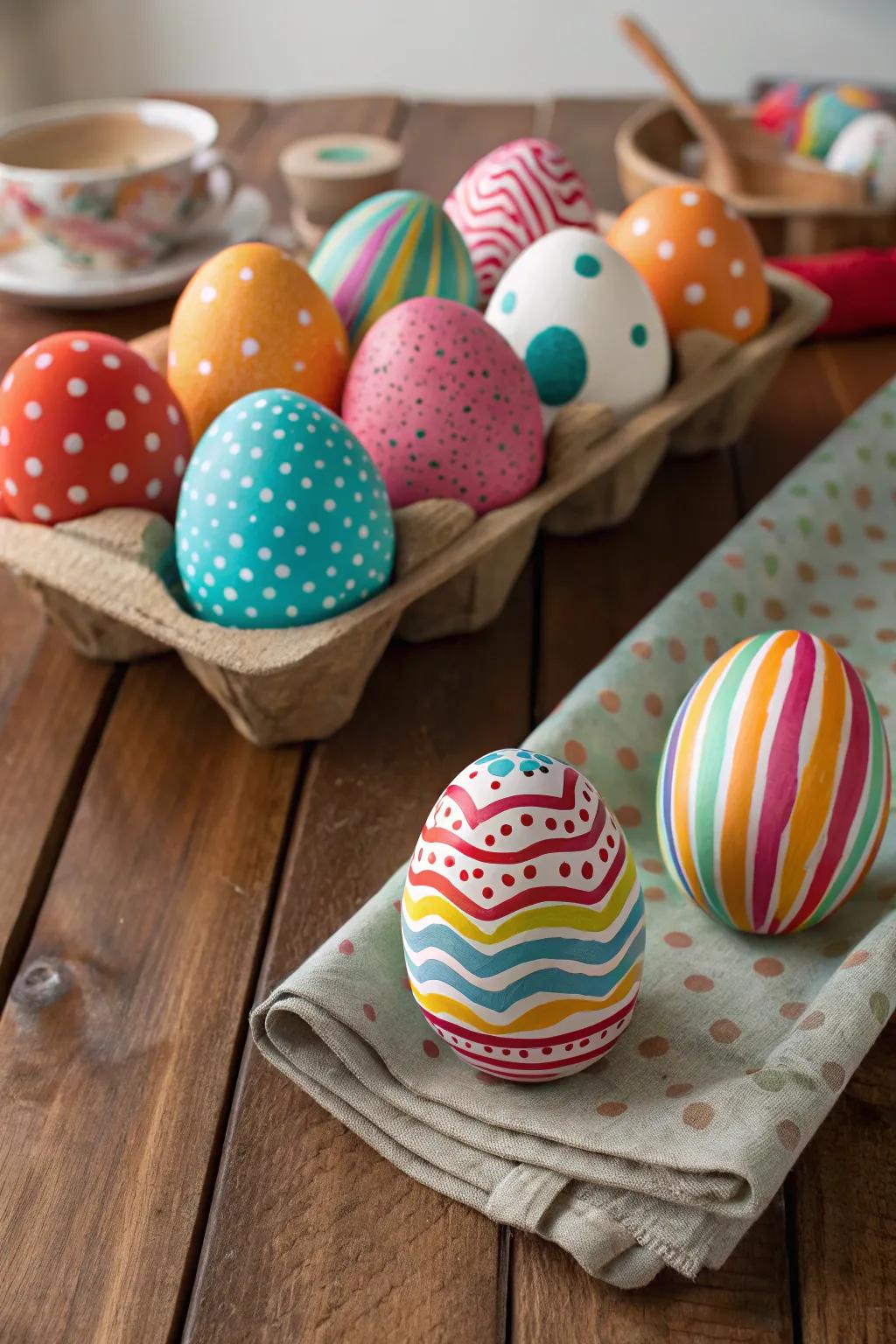 Colorful and patterned eggs that capture the gaze.