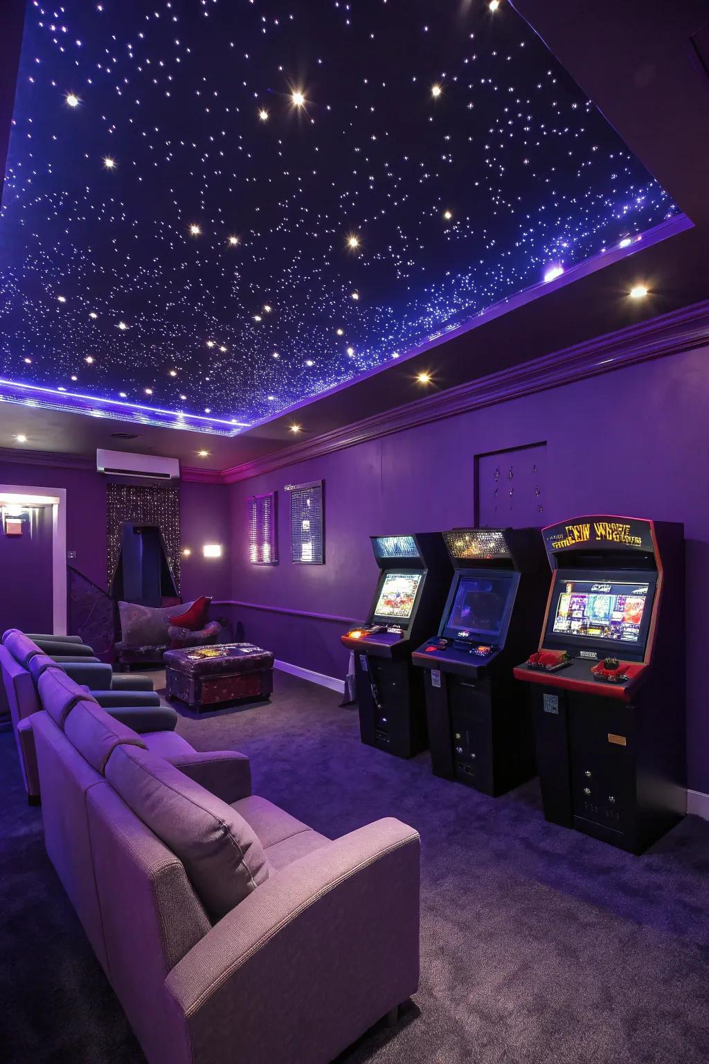 Spacey colors spark imagination and creativity in the game room.