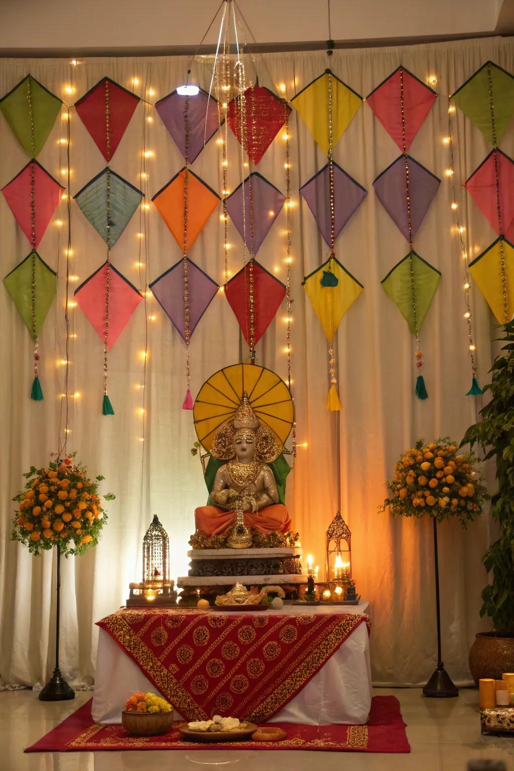 Diamonds crafting a playful and vibrant backdrop for Ganpati.