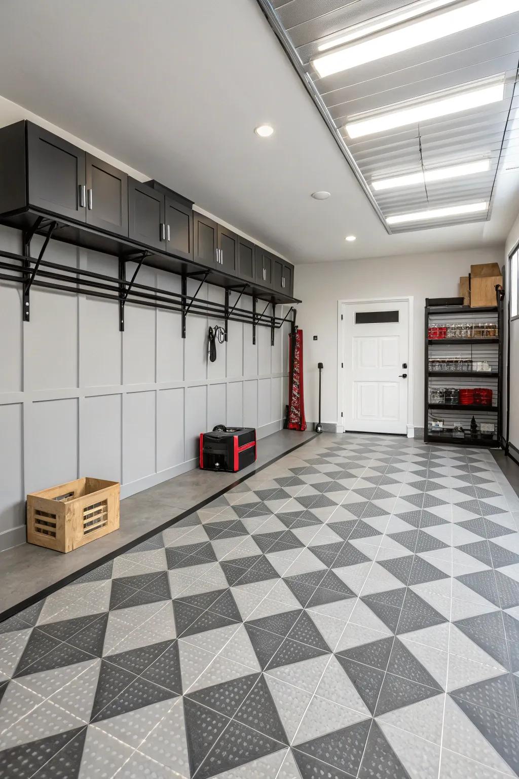 Get beauty with single-color floor tiles.