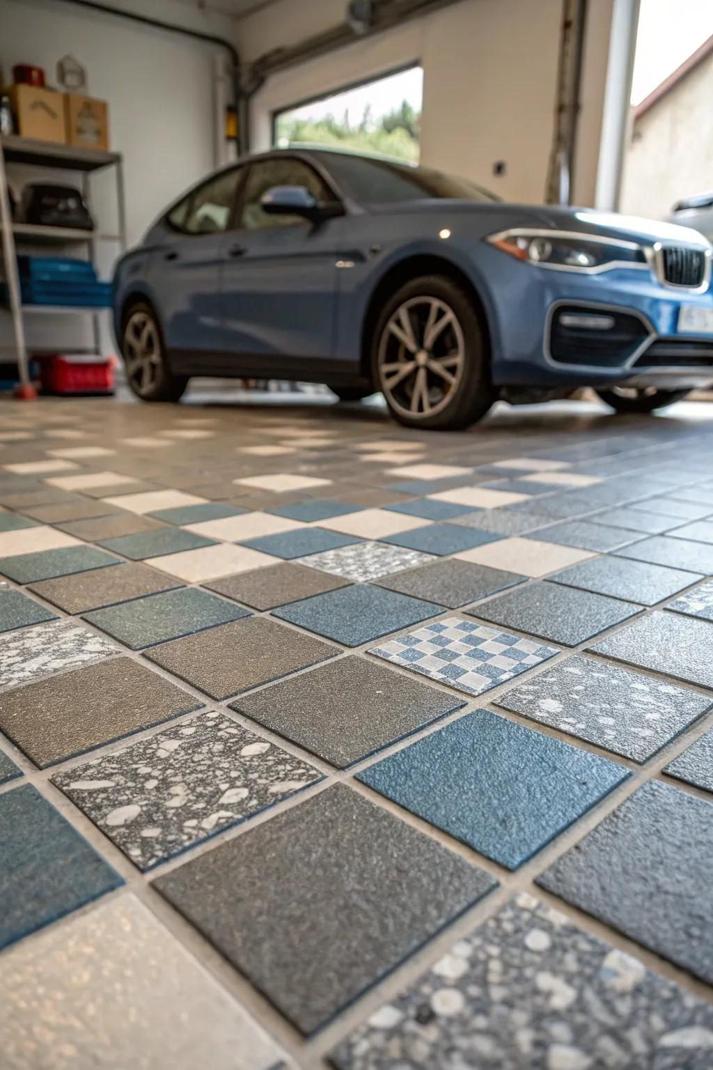 Blend designs for an engaging and unique garage surface arrangement.