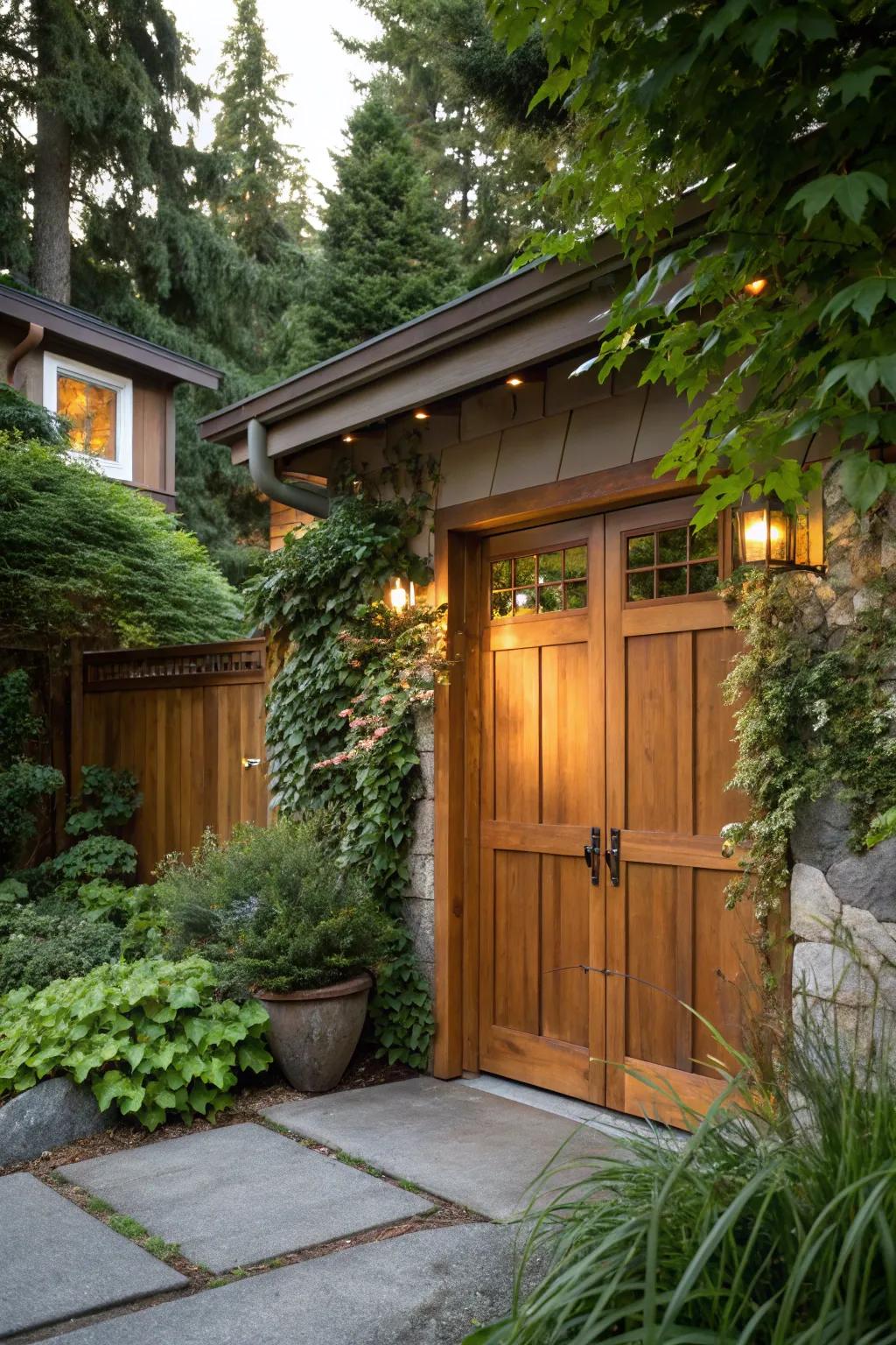 Comfortable wood colors make an entrance feel welcoming.