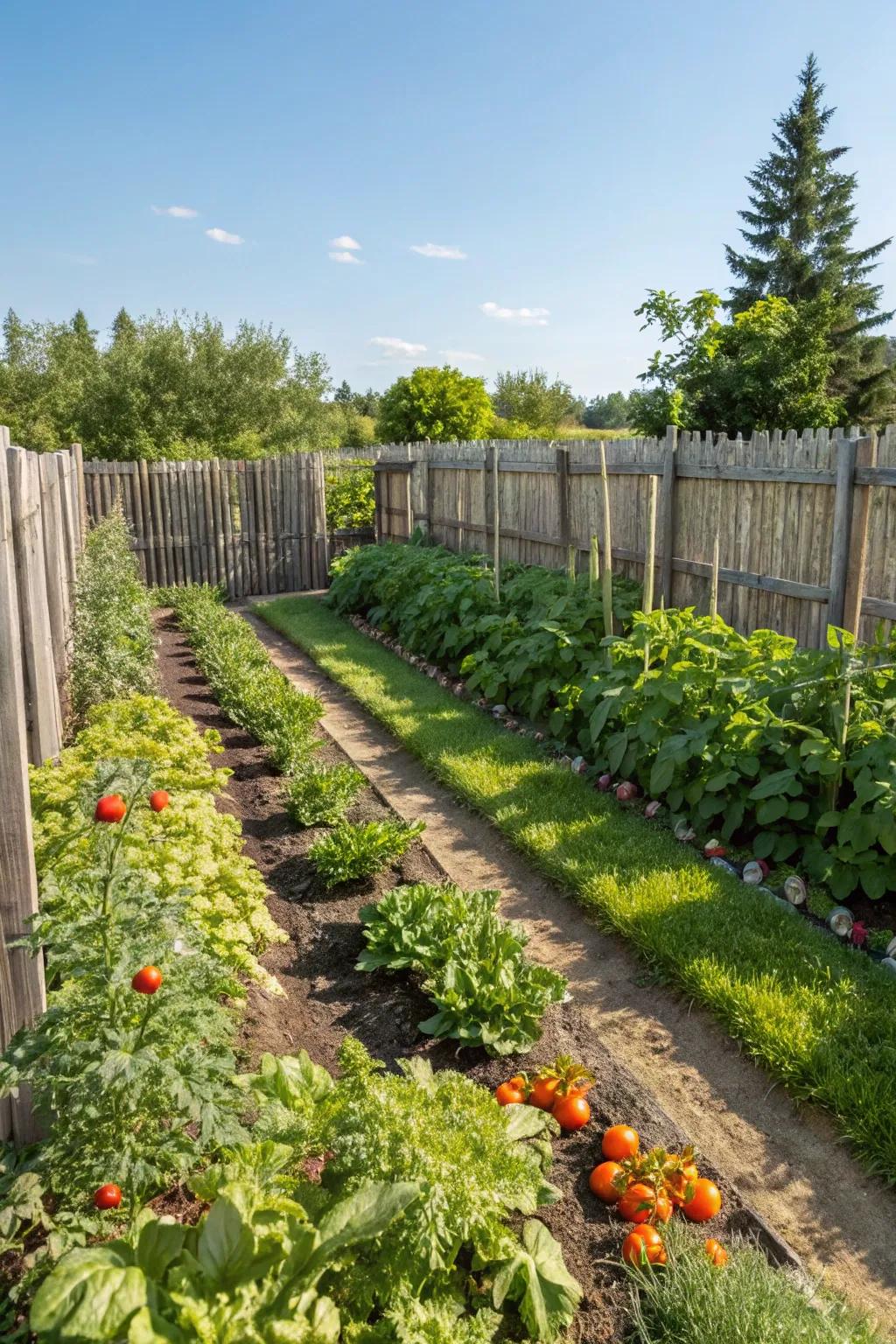 A classic vegetable garden featuring neatly aligned rows.