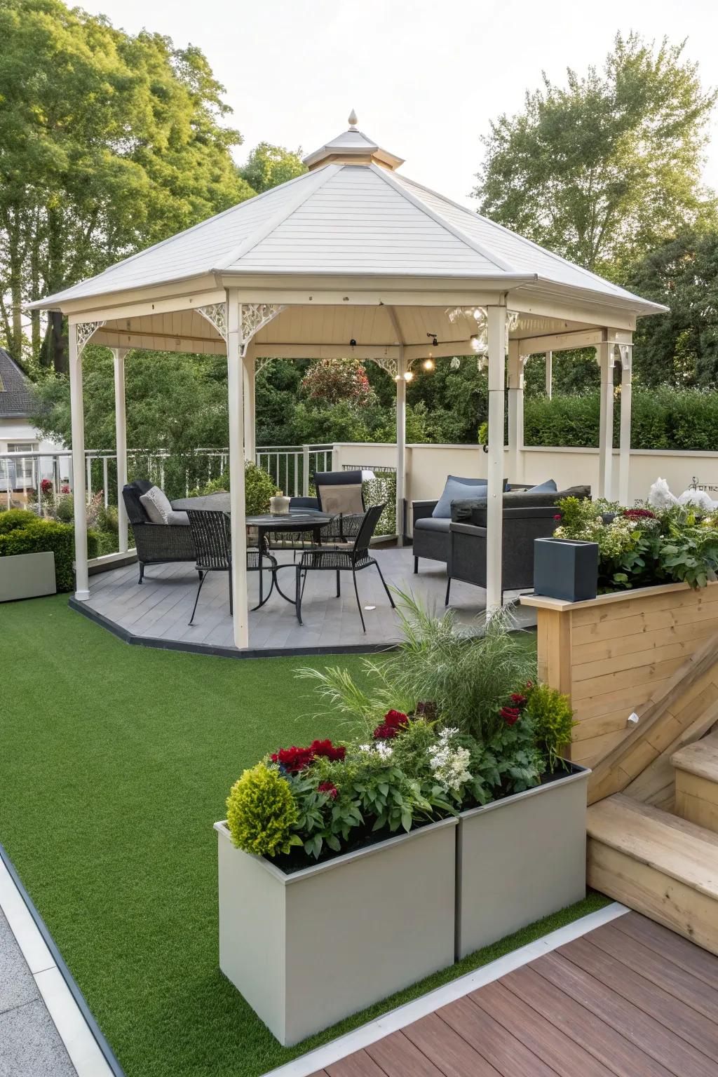 Synthetic lawn provides a maintenance-free green flooring solution.