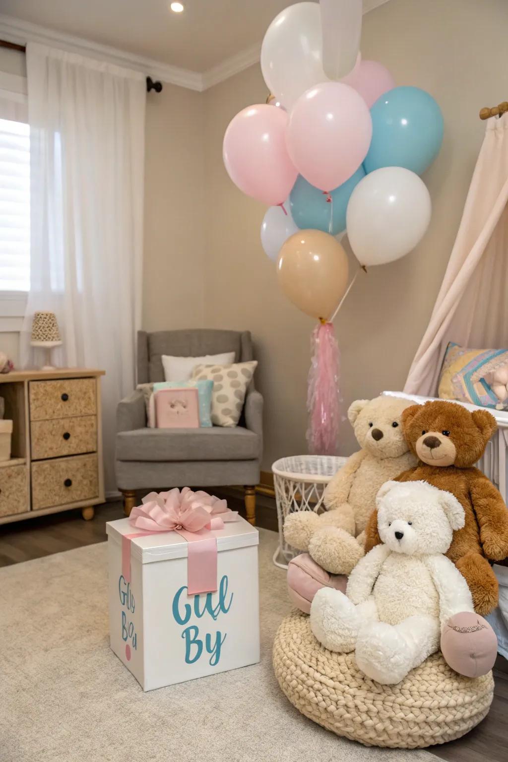 A teddy bear theme adds a delightful touch to your gender reveal.