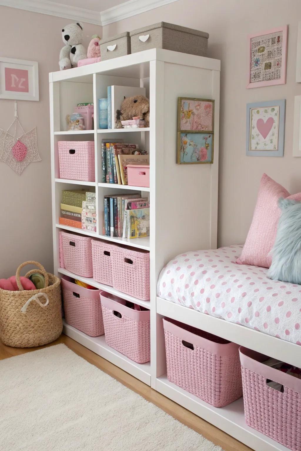 Elegant storage keeps the room neat and appealing.