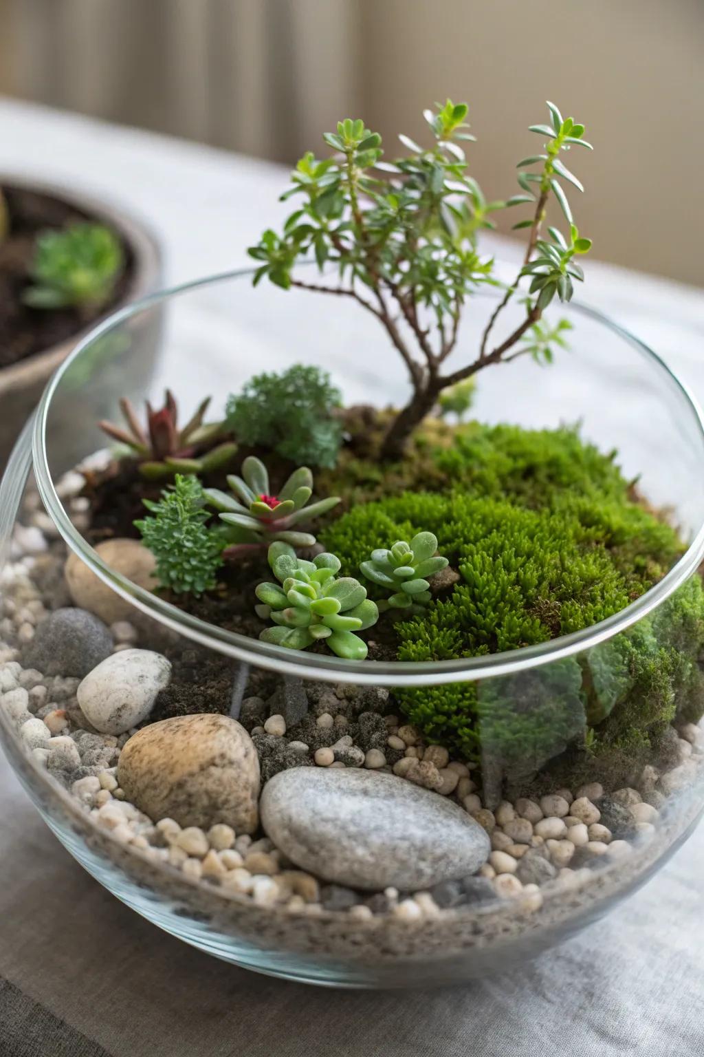 A charming small garden in a glass bowl.