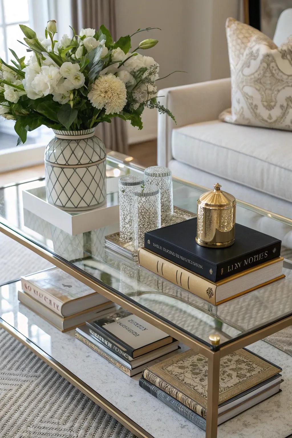 Layered design features incorporate profundity to a see-through coffee table.