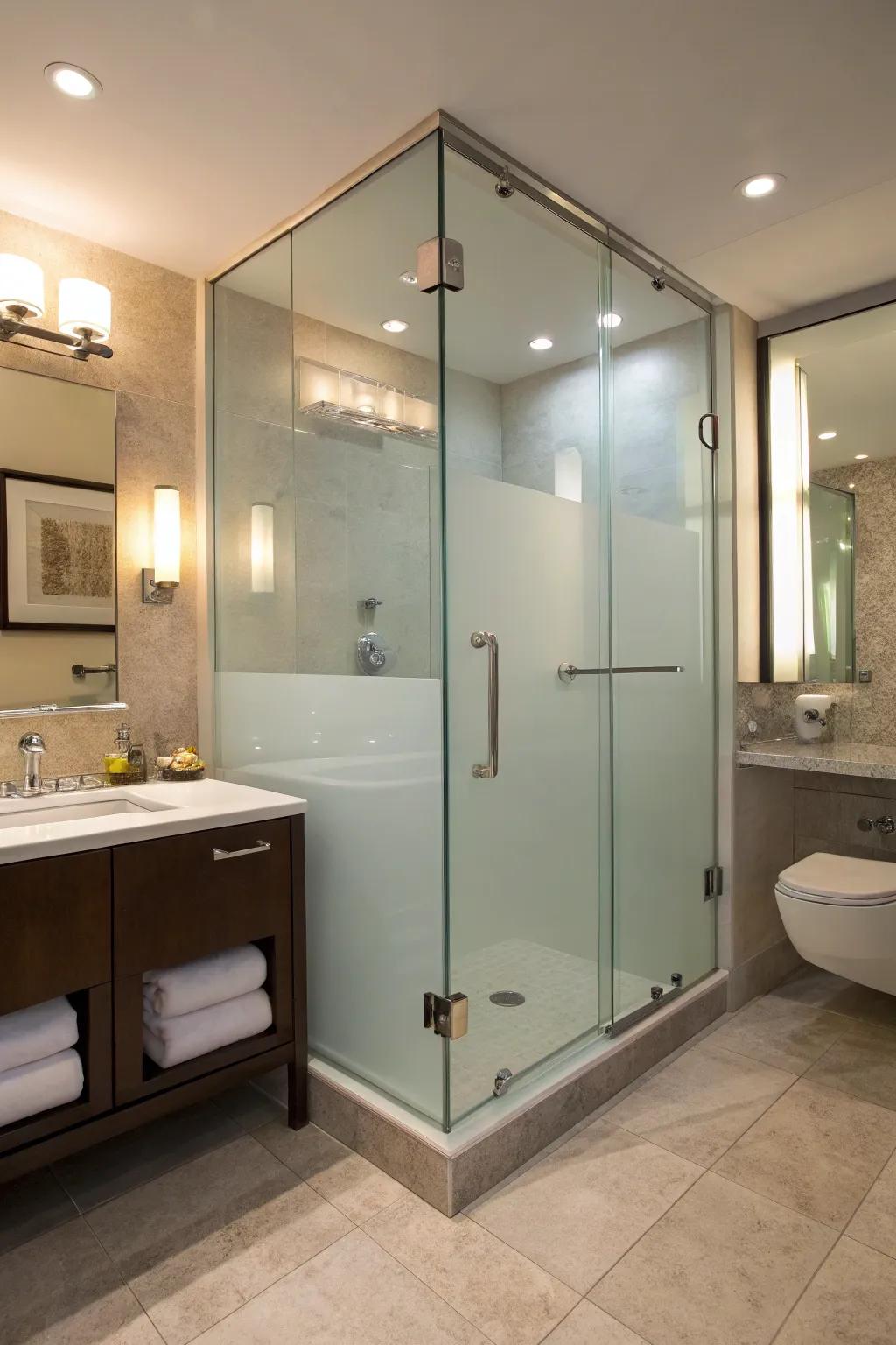 Frosted glass offers privacy while preserving a chic aesthetic.