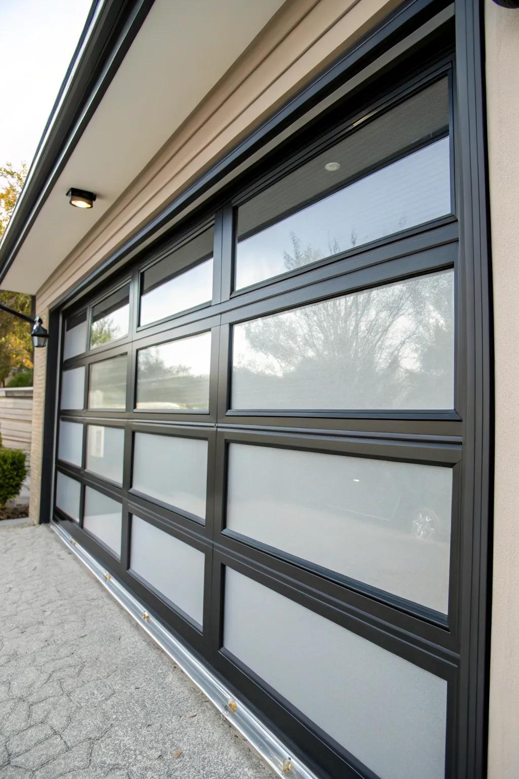 An energy-saving glass garage door featuring insulated glass.
