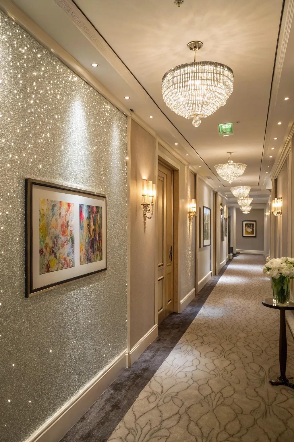 A shimmer accent wall highlights a hallway.
