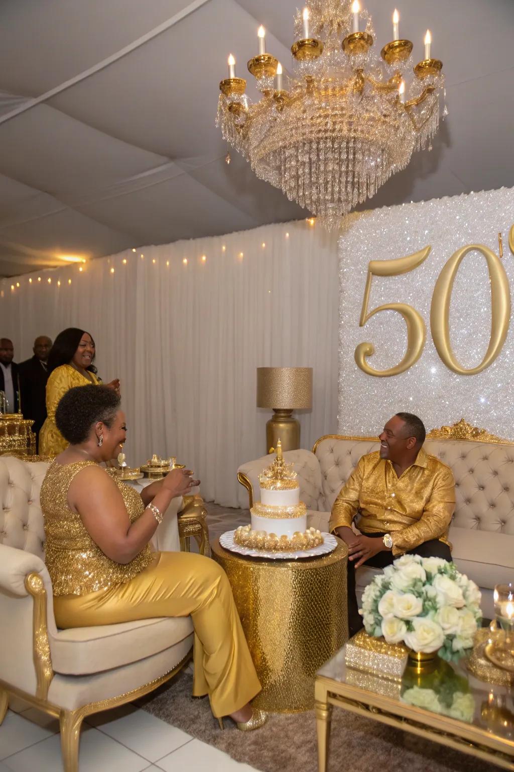 Gilded attire infuses a cohesive and festive element into the gathering.