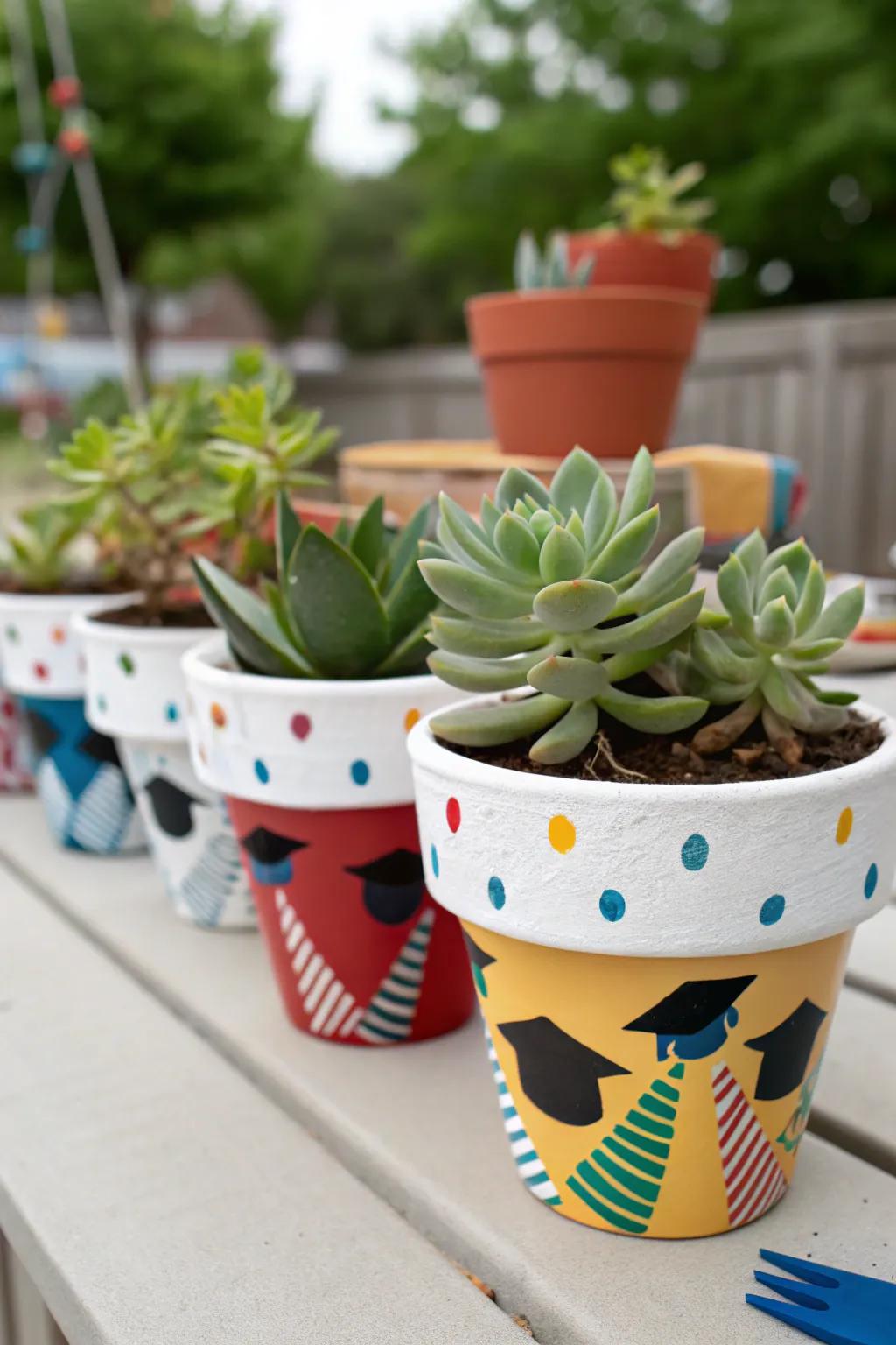 Charming potted succulents, a delightful gift for guests to take home.