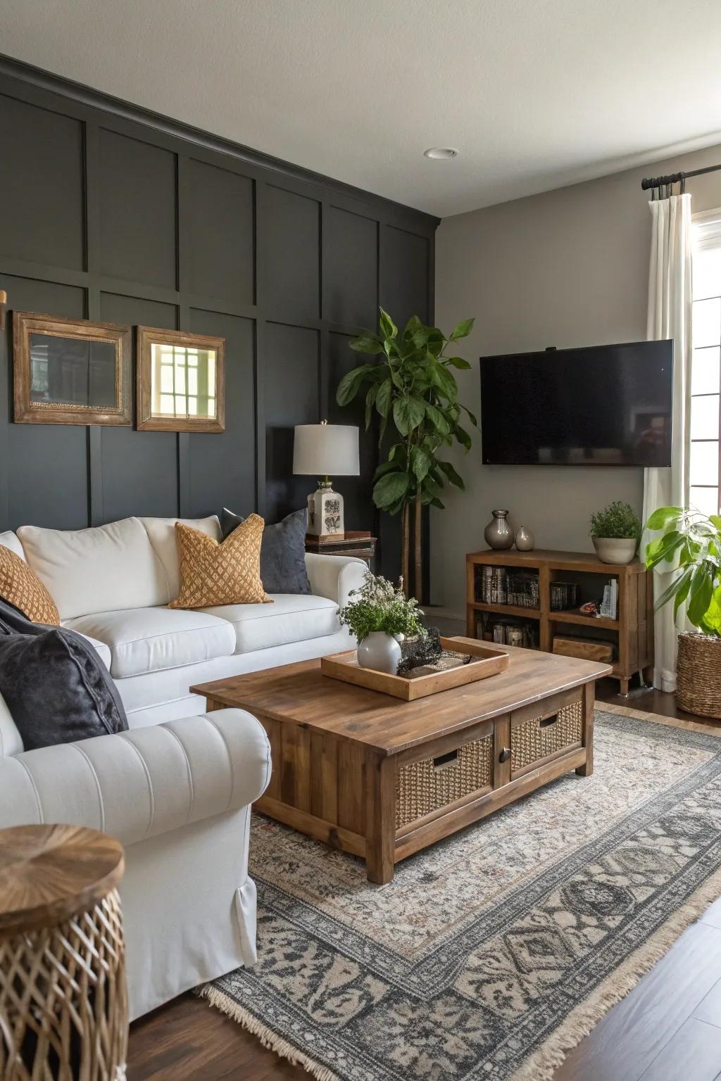 Dark gray walls make any room look more dramatic.
